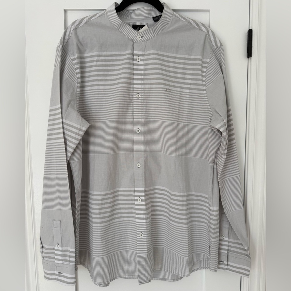 Armani Exchange A|X Men’s Band Collar Button Down Shirt XXL 100% Cotton BNWT